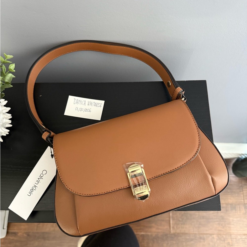 NWT Calvin Klein Caramel Leather Shoulder Bag